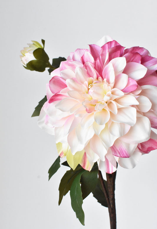 23.5" Faux Pink / Cream Dahlia w/Bud Stem