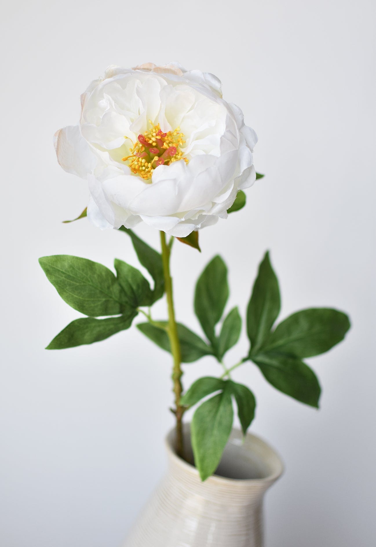 22" Faux White Peony Stem