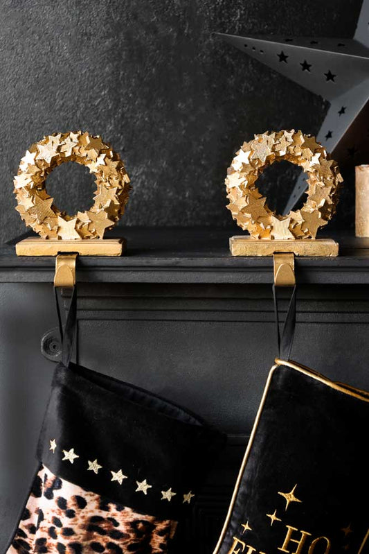 Set Of 2 Gold Stars Stocking Holders